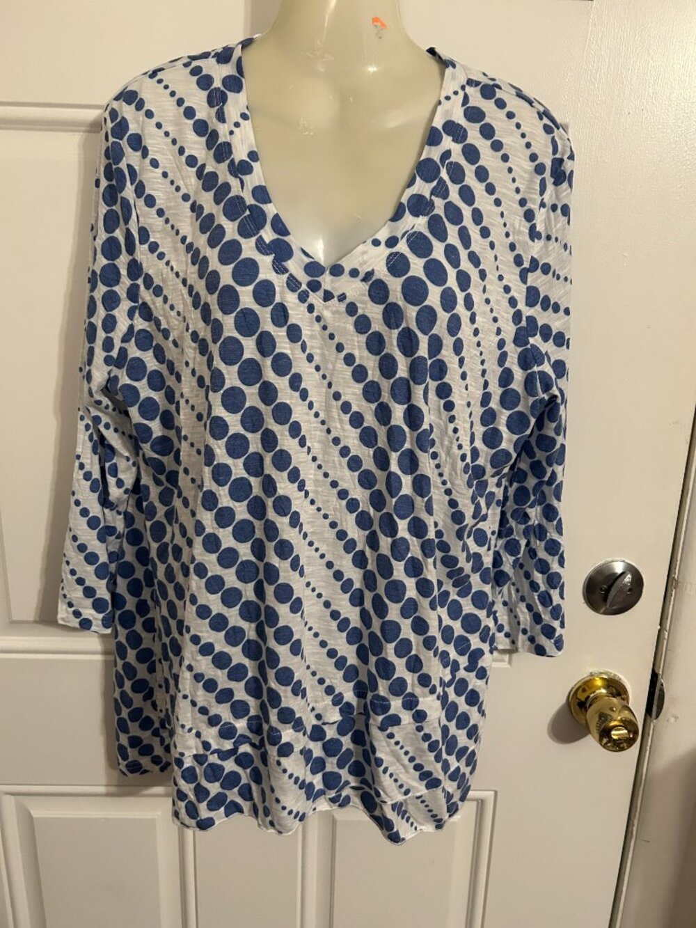 Mango Tango White & Blue Polka Dot Top - New Large Cache2